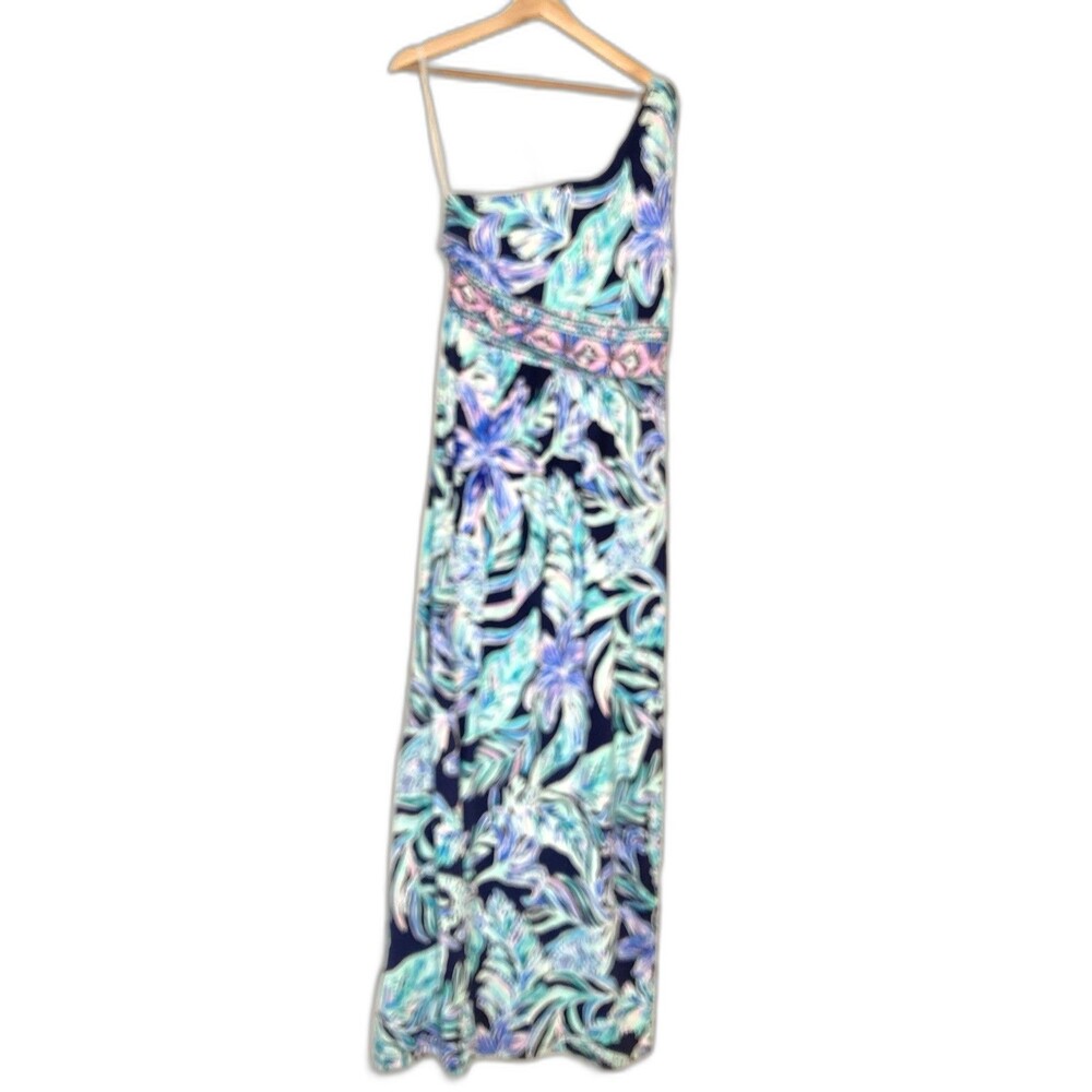 Lilly Pulitzer NWT Malia Maxi Dress High Tide Navy Ready Set Gecko Size Large - Picture 3 of 16